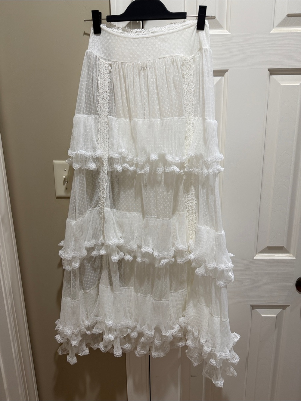 Free People White Tiered Ruffle Maxi Skirt